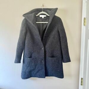 90s Liz Claiborne Wool Coat with hood Charcoal Gray Petite Small